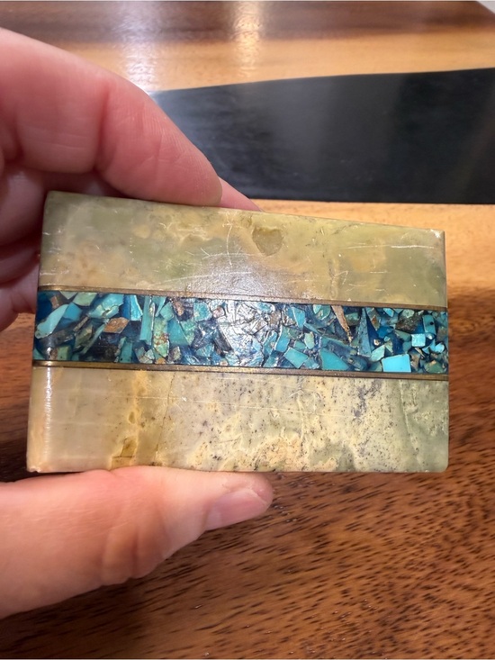 Other - Inlaid Polished Stone Belt Buckle with Turquoise Mosaic